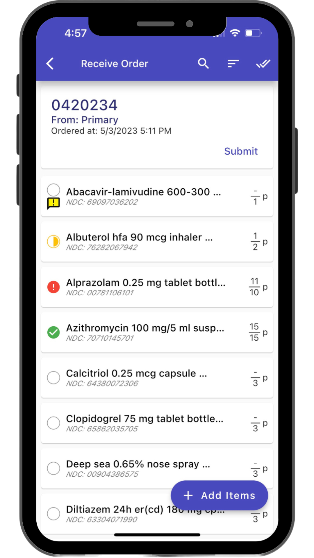 SureCost Mobile App Receive Orders